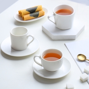Factory Wholesale <b>Cheap</b> Price Minimalist White Ceramic Coffee Cup Set With Saucer Customizable Logo Brushed - Product Image 2