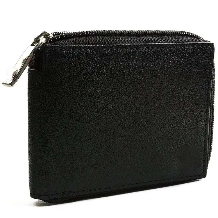 Bifold Men's genuine leather Zip Around card wallets ID Card Window Secure Zipper Wallet for men