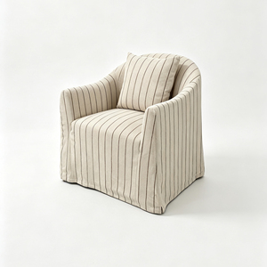 Poltrona <span class=keywords><strong>in</strong></span> Stile Wabi Sabi con Rivestimento <span class=keywords><strong>in</strong></span> Lino a Righe, Copertura Rimovibile e Lavabile, Base con Gonna <span class=keywords><strong>in</strong></span> <span class=keywords><strong>Tessuto</strong></span> - Product Image 2