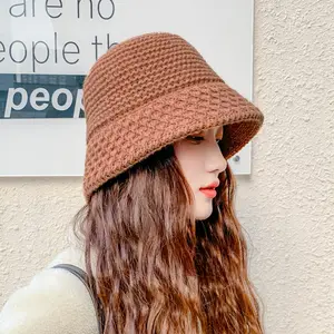 Topi rajut wanita, topi bucket kain rajut dewasa kualitas tinggi mode musim dingin hangat