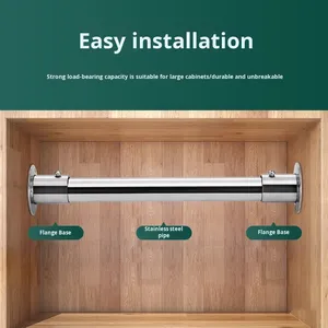 Tube d'armoire moderne en acier inoxydable Support <span class=keywords><strong>de</strong></span> <span class=keywords><strong>rail</strong></span> <span class=keywords><strong>de</strong></span> vêtements Base fixe Bride suspendue Porte-serviettes <span class=keywords><strong>de</strong></span> placard Support <span class=keywords><strong>de</strong></span> base <span class=keywords><strong>de</strong></span> tringle à rideau - Product Image 5