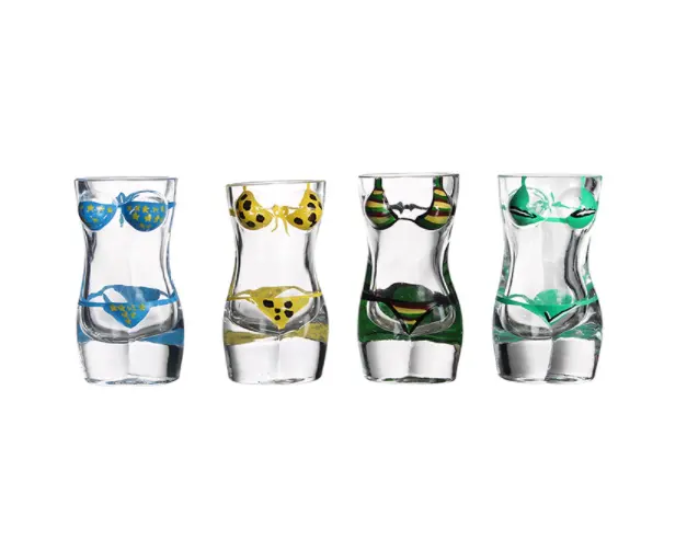 Custom high quality anti-drop lead-free glass sexy bikini jager bomb shot glass