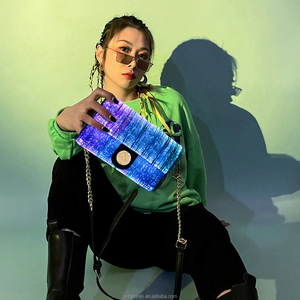 Zhizunlin thời trang đầy màu sắc ánh sáng lên ví sáng vuông Túi dẫn sợi quang Túi xách phát sáng cho wman Quà Tặng Đảng - Product Image 4