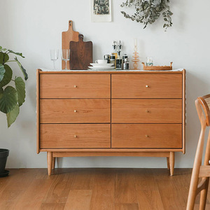 Commode en bois de cerisier à 6 tiroirs, meuble de rangement en bois massif, commode de chambre à coucher - Product Image 1