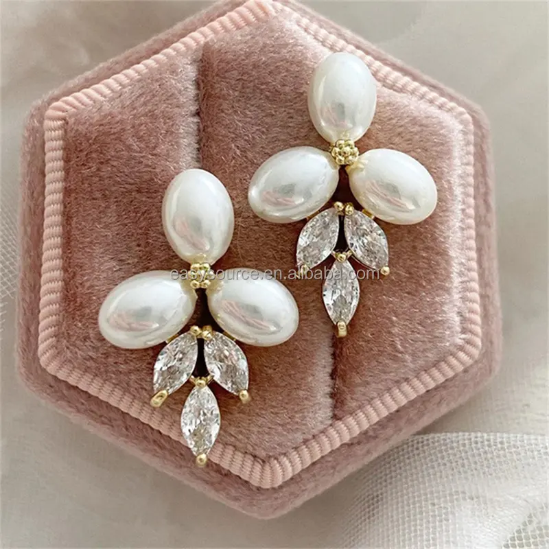 RE4775 Fashion Pearls Drop Earrings Women Cubic Zirconia Earring CZ Wedding Party Jewelry