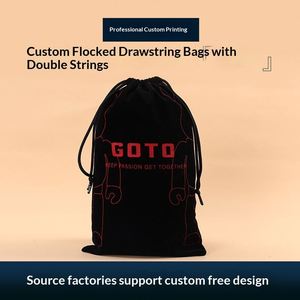 ZEHUI Factory Supply <b>Black</b> Velvet Flocking Storage Shopping Bag <b>Cloth</b> Bag Double Drawstring Full-printed Logo Wholesale Bulk OEM - Product Image 2