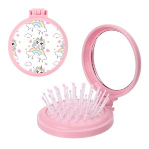 Fashionable <b>Plastic</b> Hair Brush with Makeup <b>Mirror</b> Best Sale Detangling Hairbrush Featuring Different Print Styles for Home Use - Product Image 1