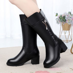 Sepatu bot wanita, sepatu bot musim dingin ukuran besar 43 kulit asli tebal kasual untuk wanita - Product Image 3