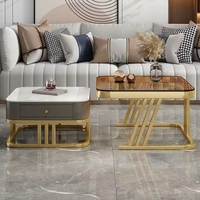 Ensemble de table basse et meuble TV extensible moderne de luxe or et blanc avec rangement YOUTAI