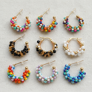 Boucles d'oreilles créoles en perles de verre faites à la main Resoul, petites, plaquées or, style bohème coréen, bijoux pour femmes et filles, accessoires de mode, cadeau - Product Image 1