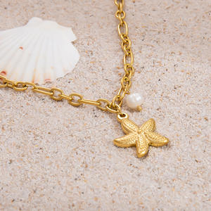 Collar con Colgante de Estrella de Mar, Acero Inoxidable, Chapado en Oro de 18K, con Perla, Joyería Casual de Moda para Mujer - Product Image 3