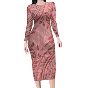 Tamanho grande Roupas Mulheres Lady Elegent Pink Estilo Havaiano Vestidos Roupas Valentine Mulheres Manga Longa Vestidos de Escritório Maxi Vestidos