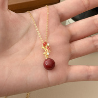 Collier tendance en argent sterling S925 plaqué or 18 carats avec pendentif « An de l'Âne » et « Haricot d'amour », chaîne de clavicule en agate rouge porte-bonheur
