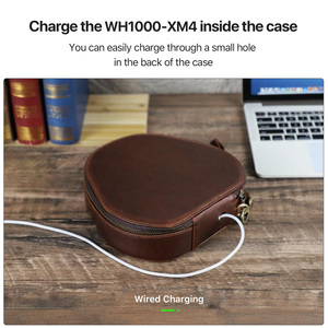 Estuche portátil de cuero de grano completo para auriculares Sony WH1000XM4/<span class=keywords><strong>AirPods</strong></span> <span class=keywords><strong>Max</strong></span>, organizador de viaje con bolsillo para accesorios y puerto de carga - Product Image 2
