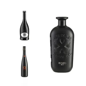 Black Spray Frosted Custom Glass Bottle 700ml Whiskey Vodka Bottle Spirits Bottle 700ml Low Price
