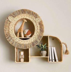 Cute Lion Woven Rattan <b>Wall</b> Hanging <b>Shelf</b> with Compartments – Safari Theme Kids Furniture Vietnam Handicraft Factory - Product Image 2