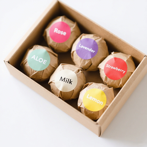 Label pribadi bom mandi beraroma organik pelembap fizza dalam Lemon stroberi Lavender susu mawar kertas Kraft lidah buaya - Product Image 4