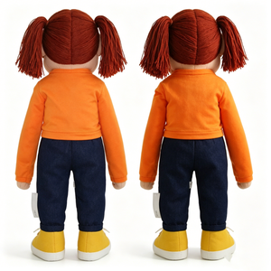 Marioneta de niña personalizada con coleta roja, marioneta con camisa naranja, marioneta con jeans de mezclilla, marioneta con zapatillas amarillas, marioneta de niña con atuendo informal - Product Image 3