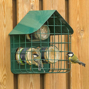 Mangeoire à oiseaux anti-écureuils JH-Mech, en métal, résistante aux intempéries, avec ouvertures circulaires intégrées, finition verte thermolaquée - Product Image 4