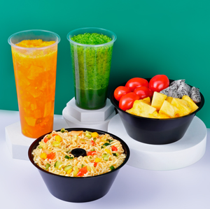 Vaso de Plástico PP Desechable 2 en 1 con Bandeja para Snacks, Personalizable con Logotipo, para Té con Leche, Jugo, Pollo Frito, Frutas y Ensaladas - Product Image 2