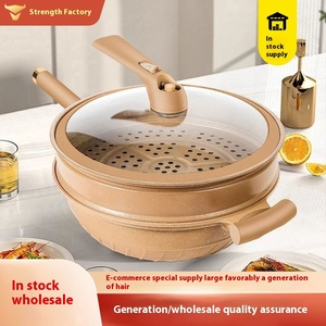 Poêle en céramique en pierre de Maifan, antiadhésive, micro-pression avec cuiseur vapeur, sans fumée, wok pour cadeaux, vente en gros - Product Image 5