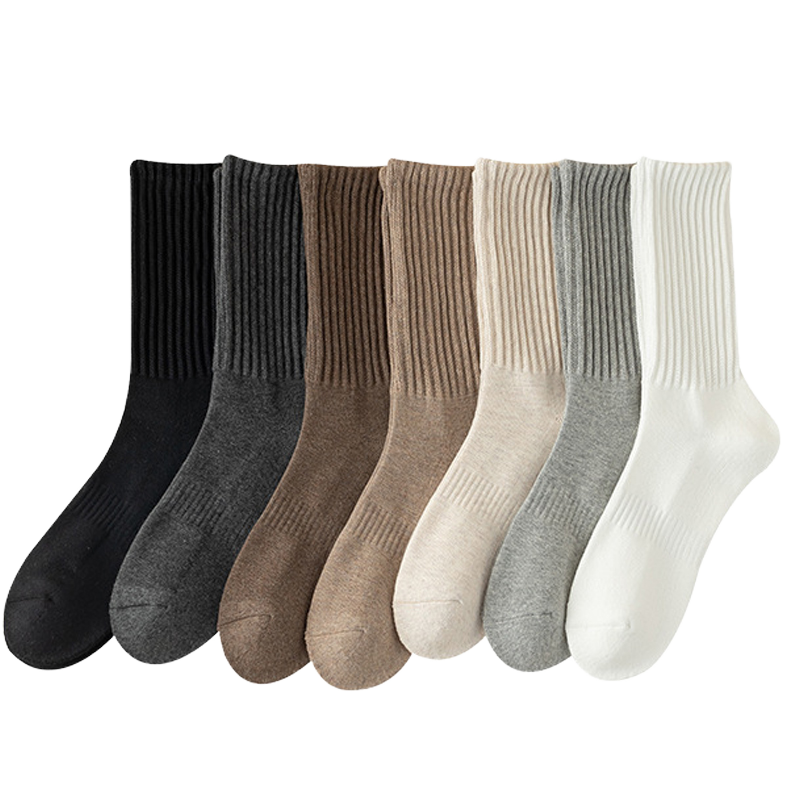 Wholesale Unisex Cotton Crew Socks Men's Casual Quality Brown White Solid Color Ribbed Design Breathable for Summer Bottom Body
