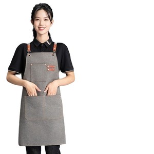 Tablier en toile imperméable à bretelles croisées réglables, taille unique, gris, pour la cuisine - Product Image 1