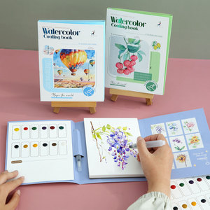 1 <span class=keywords><strong>libro</strong></span> de acuarelas plegable en tres partes con pintura incorporada, <span class=keywords><strong>libro</strong></span> de dibujo y coloreado portátil DIY - Product Image 1