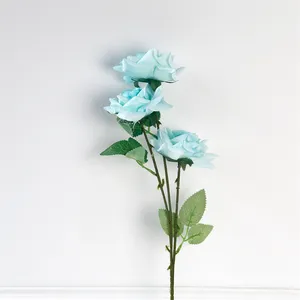 JH230109 High Quality Decorative Artificial Flowers Single Dreamy Ice Blue Orchid Roses Silk Flower Wedding Decoration