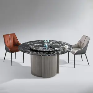 廉价现代黑白优雅圆形餐厅套装4把椅子当代可旋转餐桌套装