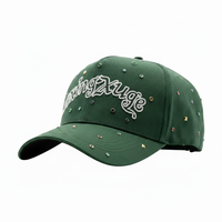 Casquette de baseball 5 panneaux vert forêt personnalisable avec logo 2026, broderie 3D, strass multicolores de luxe, profil haut, snapback A-Frame