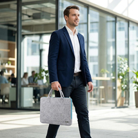 Housse d'ordinateur portable en feutre légère avec logo personnalisé, plusieurs poches, sac de transport pour ordinateur portable et sacoche pour homme avec poignée