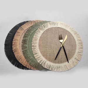 Set de table rond isolant thermiquement et écologique de 38 cm, avec franges en jute tissées, style bohème, pour la table - Product Image 2