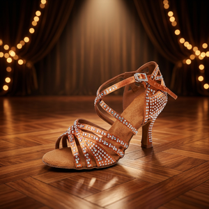 Chaussures de danse pour femmes 8.5 en satin champagne doré, talons pour danse de salon, latin, salsa - Product Image 3