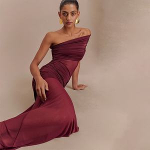 Robe d'été décontractée sans bretelles décolleté taille empire solide avec nouvelle jupe en perspective plissée rétrécie - Product Image 2