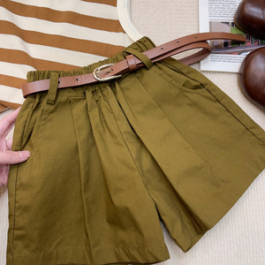 Ensemble de vêtements pour filles, haut rayé fin et short ceinturé, deux pièces, pour un usage quotidien en plein air et décontracté - Product Image 3