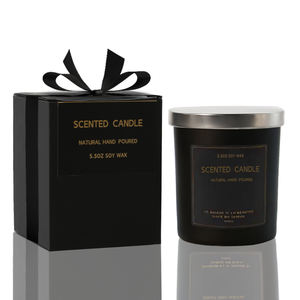 Etiqueta de logotipo personalizado Vela de fragancia de vidrio 6oz 10oz Frascos de vela negros modernos con tapa de metal - Product Image 1