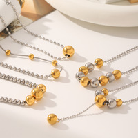 Ensemble de bijoux à chaîne de perles rondes Collier à pampilles en acier inoxydable avec pendentif sphérique de niche en diamant de luxe léger