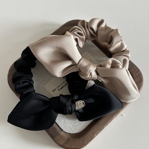 Satin Bow Chouchou Français Vintage Métal Étiquette Haute qualité Cheveux Cravate Bande En Cuir Tempérament Corde Chapeaux Dame - Product Image 5