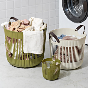 Cesto de Ropa Portátil Estilo Japonés, Organizador de Ropa Redondo de Plástico Hueco Grande para Baño - Product Image 2