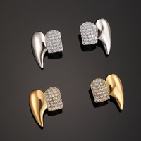Paire de Grillz Géométriques en Cuivre Plaqué Or 18K avec Zircon, Style Hip Hop, pour Deux Dents |   Grillz en or personnalisés en gros pour hommes et femmes