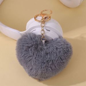 Wholesale Plush Heart Keychain Fluffy Pom Pom Keychain Faux Fur Ball Keyring <b>Bag</b> Charm Pendant Accessories for Women Girls - Product Image 4