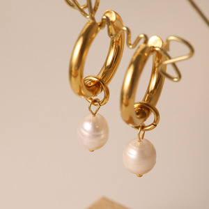Pendientes de Aro con Perlas de Agua Dulce, Chapados en Oro de 18k, Acero Inoxidable, Diseño Geométrico para Uso Diario, JDE201585 JDE201584 - Product Image 4