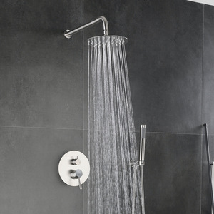 Mitigeurs dans le mur Salle de bain Système de douche à effet pluie Ensemble de robinet de bain et de douche thermostatique noir - Product Image 5