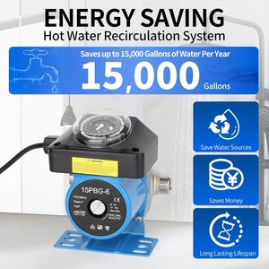 Kit de pompe de recirculation d'eau chaude instantanée Egmiku 15PBG-6 110V avec minuterie intégrée pour systèmes de chauffe-eau - Product Image 2