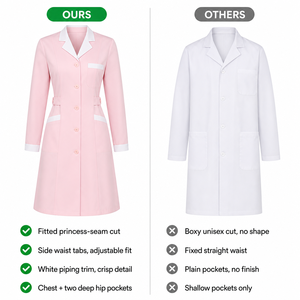 <span class=keywords><strong>Camice</strong></span> da Infermiera OEM per Donna, con Colletto a Risvolto e Bordi Bianchi, Uniforme Medica, <span class=keywords><strong>Camice</strong></span> Ospedaliero con Cintura Regolabile - Product Image 5