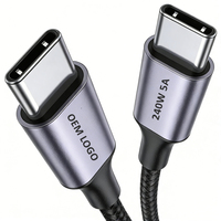 Kabel USB C ke USB C Tipe C 240W 5A Baru Tren Terbaru Kabel Charger Tipe C Custom Pabrik Anyaman 1m 2m 3m Pengisian Cepat Kabel USB-C