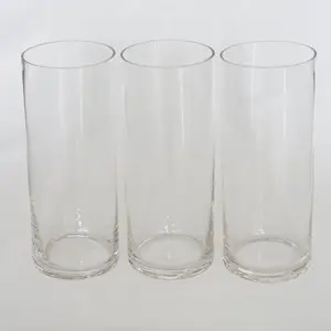 Venda por atacado de casa decorativa forma alta personalizar vidro emborrachado cilindro reciclar vasos de flores de vidro