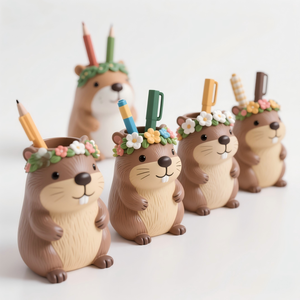 Lindo Portalápices de Resina con Forma de Capibara y Corona Floral - Adorable Porta Lápices <span class=keywords><strong>3D</strong></span> con Diseño de Animal, Organizador de Escritorio para el Hogar y la Oficina, Regalo - Product Image 1