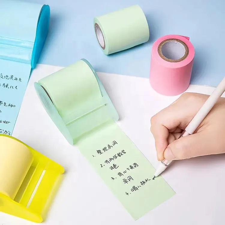 Juego de rollos de papel de notas adhesivas con rodillo extraíble reciclable conveniente proveedor escolar colorido personalizado